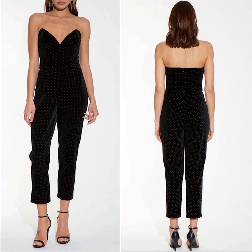 Amanda Uprichard Black Viv Studded Velvet Strapless Jumpsuit Women’s Large
